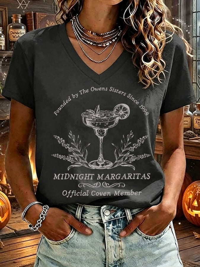 Women's Midnight Margaritas Print V Neck T-shirt