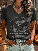 Women's Midnight Margaritas Print V Neck T-shirt