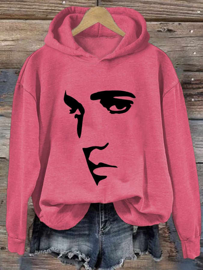 Retro King Of Rock Roll Printed Hoodie