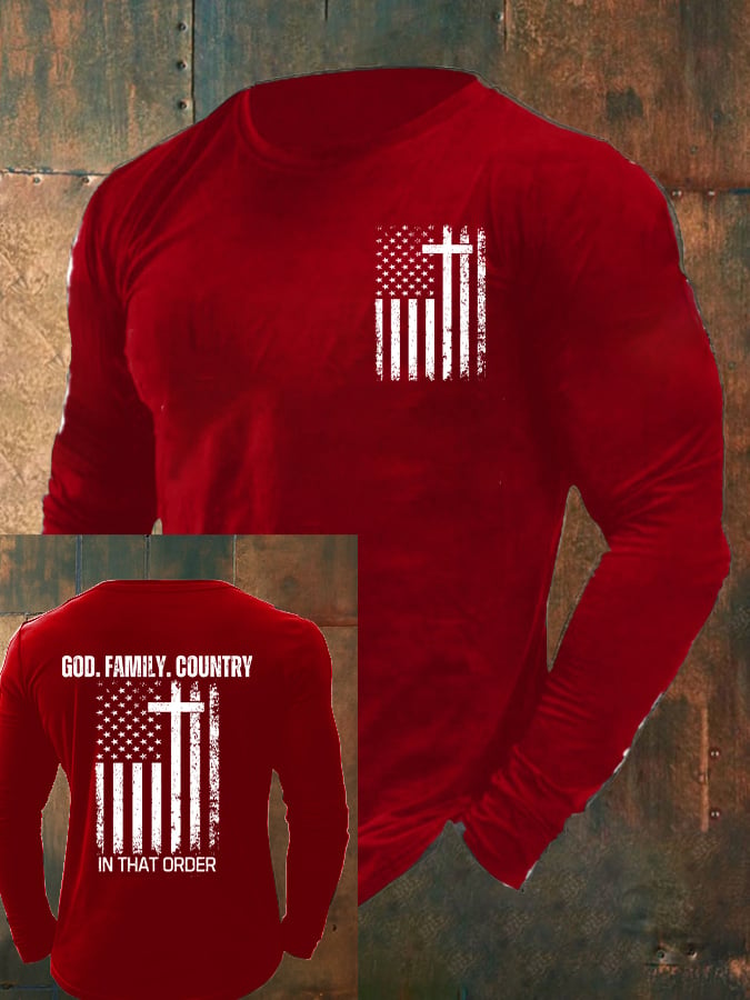 Men's God Family Country In That Order Printed Round Neck T-Shirt