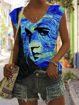 Women's Fun Vintage Oil Painting Silhouettes Print Print T-Shirt