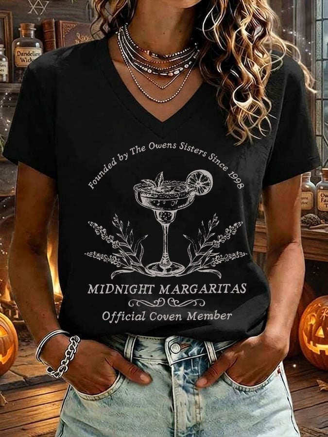 Women's Midnight Margaritas Print V Neck T-shirt