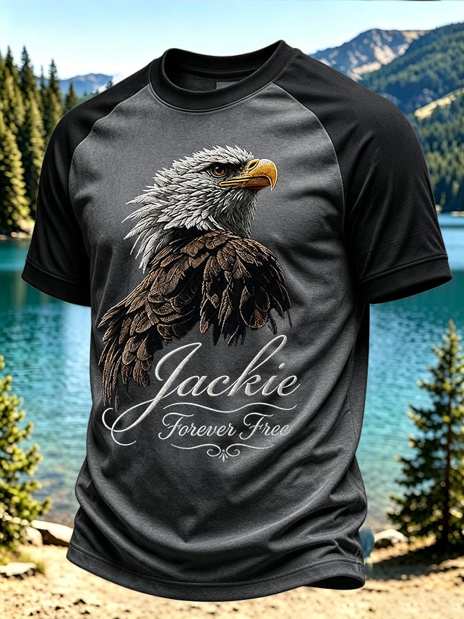 Men'S Casual Bald Eagle "Jackie" Print Crew-Neck Short-Sleeve T-Shirt