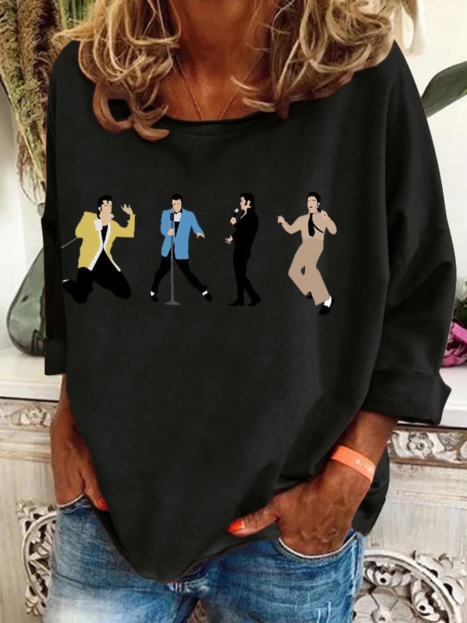 Retro King Of Rock Roll Print Sweatshirt