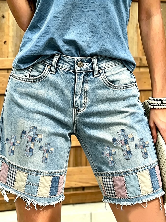 Women's God Is Good Faith Cross Print Shorts