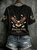 V Neck Retro Forever Free Jackie Print T-Shirt