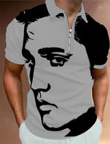 Men's Vintage Music Superstar Printed Zip Polo Shirt