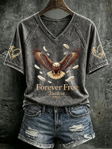 V Neck Retro Forever Free Jackie Print T-Shirt