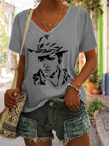 Women's The King Print V Neck Casual T-Shirt