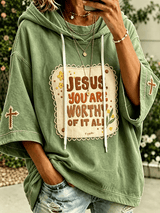 Women's faith theme slogan color-blocked design casual hoodie