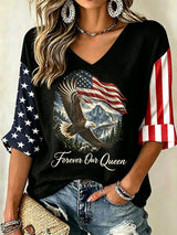 Women's Forever Our Queen Three-Quarter Sleeve V-Neck Top