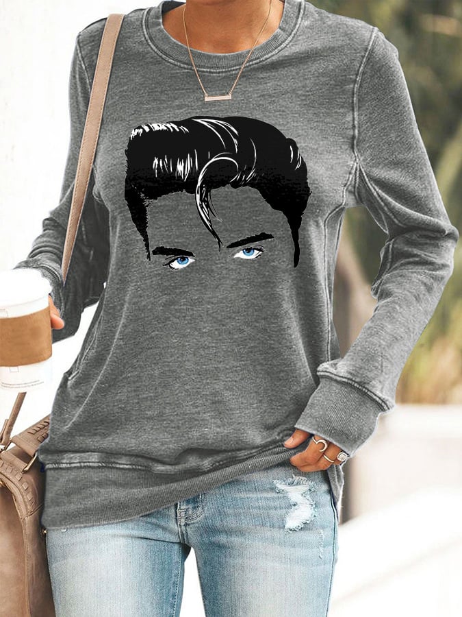 Retro King Of Rock Roll Print Sweatshirt
