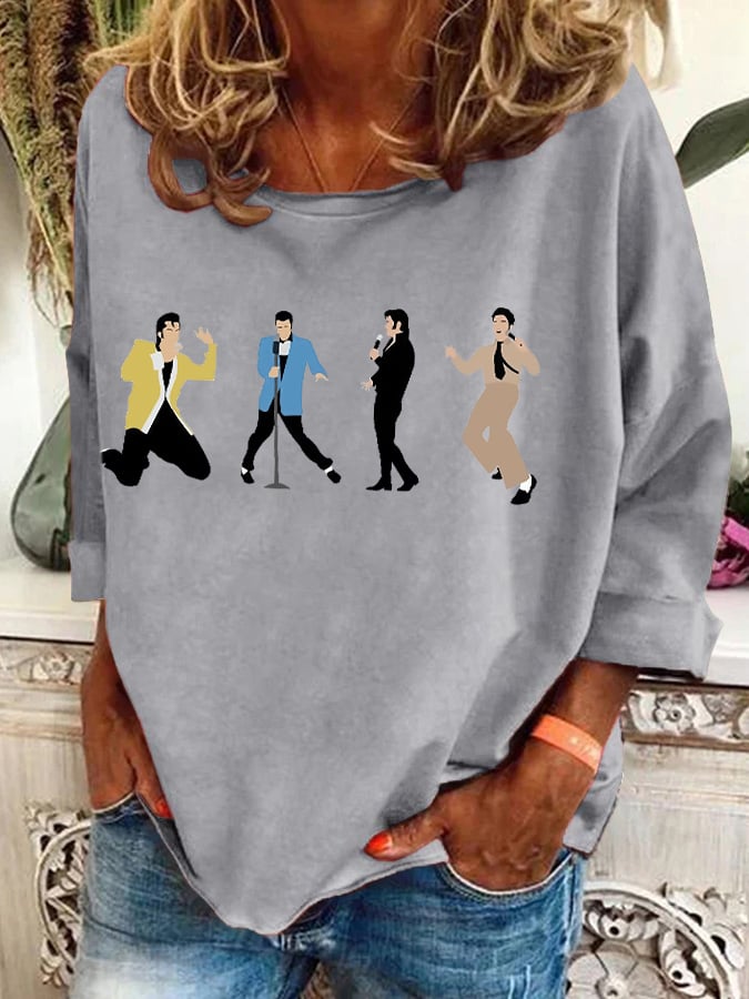Retro King Of Rock Roll Print Sweatshirt