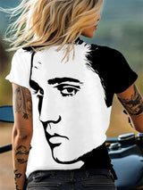 Women's Retro King Of Rock Roll Printed Short-Sleeved T-Shirt