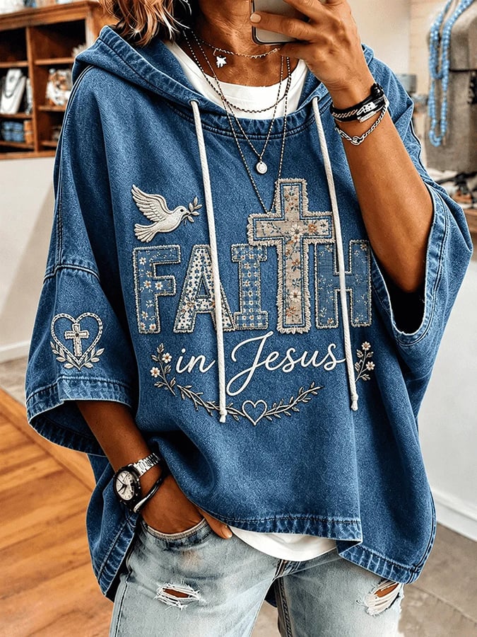 Women's Faith Cross Print Hooded Sweatshirt