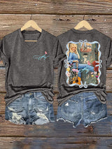 V-Neck Retro Dolly Queen Of Country Print T-Shirt