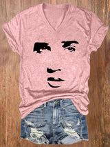 V-neck Retro King Of Rock Roll Print T-Shirt