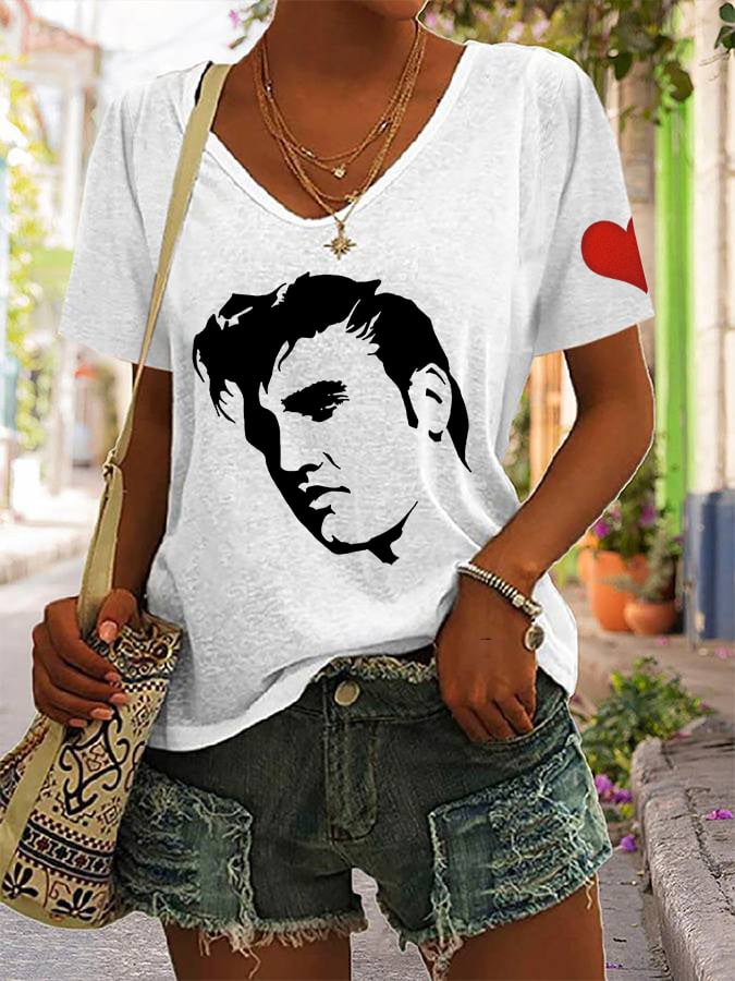 Women's Silhouette Print Souvenir V-Neck T-Shirt