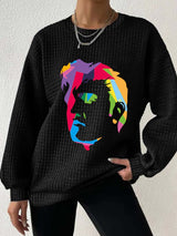 Retro King Of Rock Roll Print Drop Shoulder Check Sweatshirt