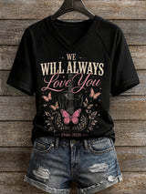 Women's "We Will Always Love You" Print V-Neck T-Shirt