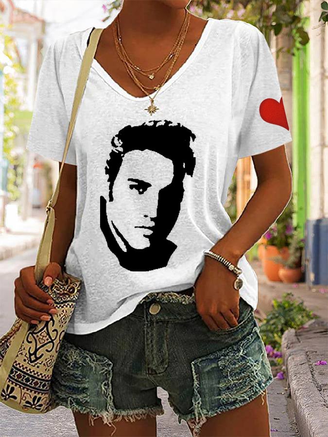 Women's Silhouette Print Souvenir V-Neck T-Shirt