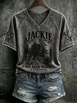 V Neck Retro Jackie Big Bear Valley California Soar Free 2012 - 2026 Print T-Shirt