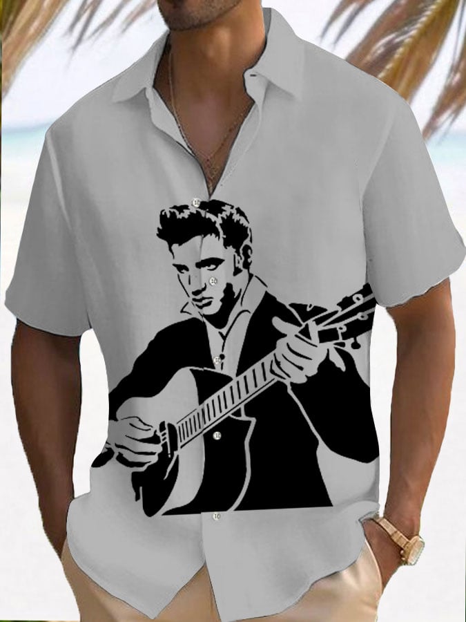 Men's Vintage Music Superstar Print Resort Shirt