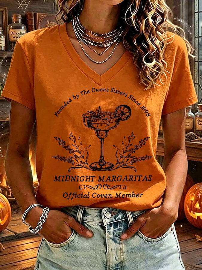 Women's Midnight Margaritas Print V Neck T-shirt