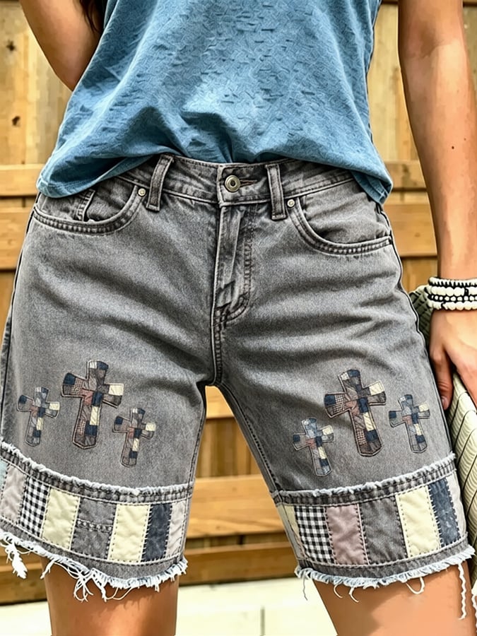 Women's God Is Good Faith Cross Print Shorts