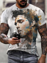 Men's the King of Rock and Roll Watercolor Print Casual T-Shirt