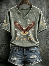 V Neck Retro Forever Free Jackie Print T-Shirt