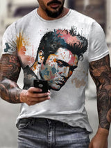 Men's the King of Rock and Roll Watercolor Print Casual T-Shirt