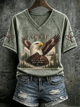 V Neck Retro In Loving Memory Of Jackie 2012-2026 Forever In Our Hearts Forever In The Skies A Legacy Of Strength Love Freedom Print T-Shirt