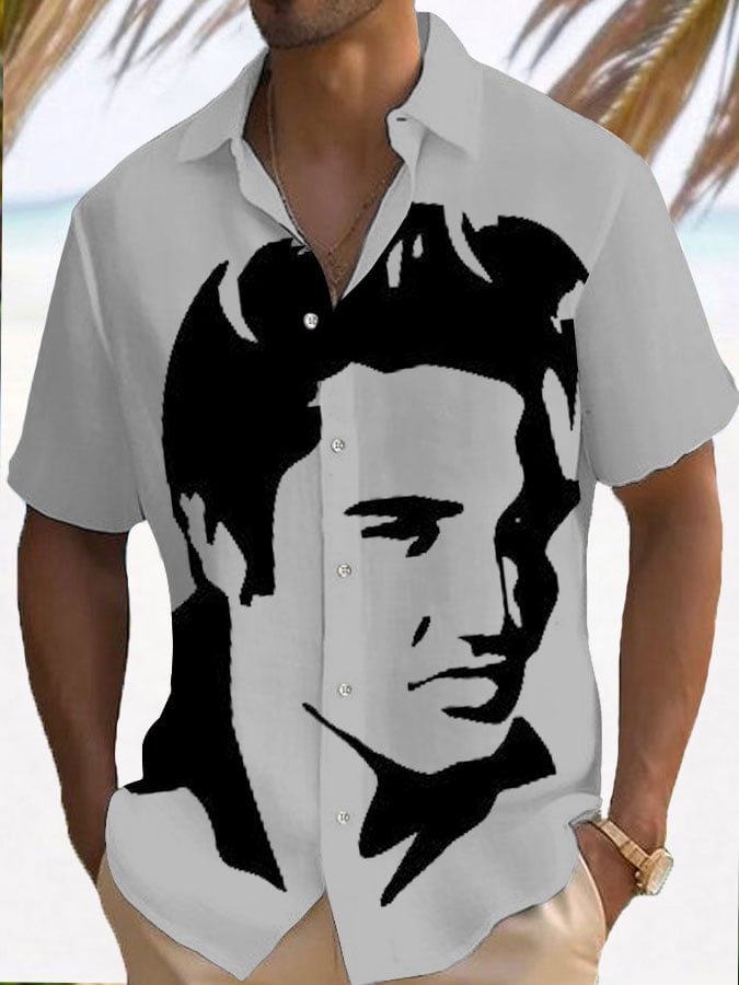 Men's Vintage Music Superstar Print Resort Shirt