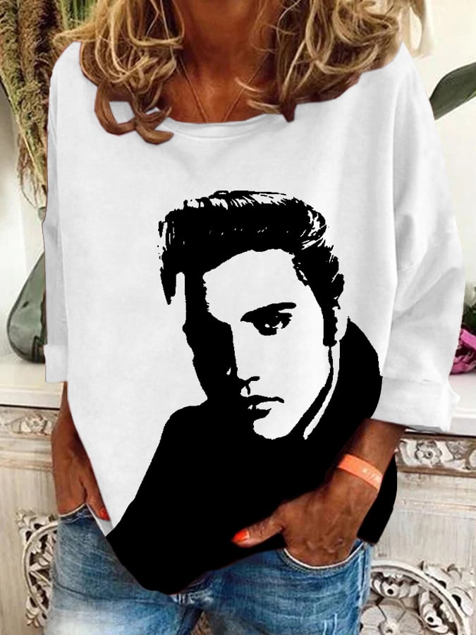 Women's Vintage Print Round Neck Sweatshirt