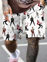 Men'S Retro King Of Rock Roll Print Shorts