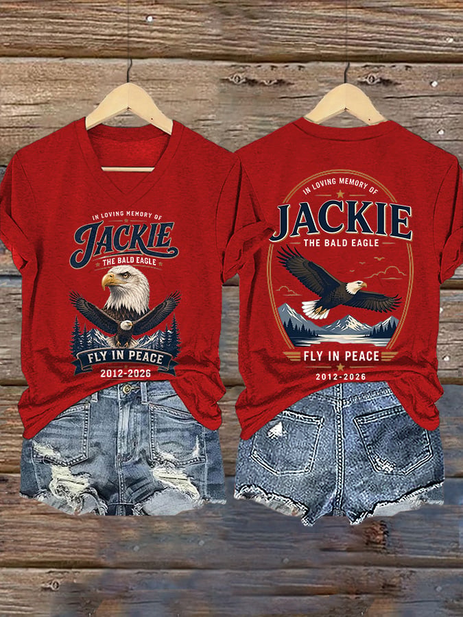 V-Neck Retro In Loving Memory Of Jackie The Bald Eagle Fly In Peace 2012-2026 Print T-Shirt