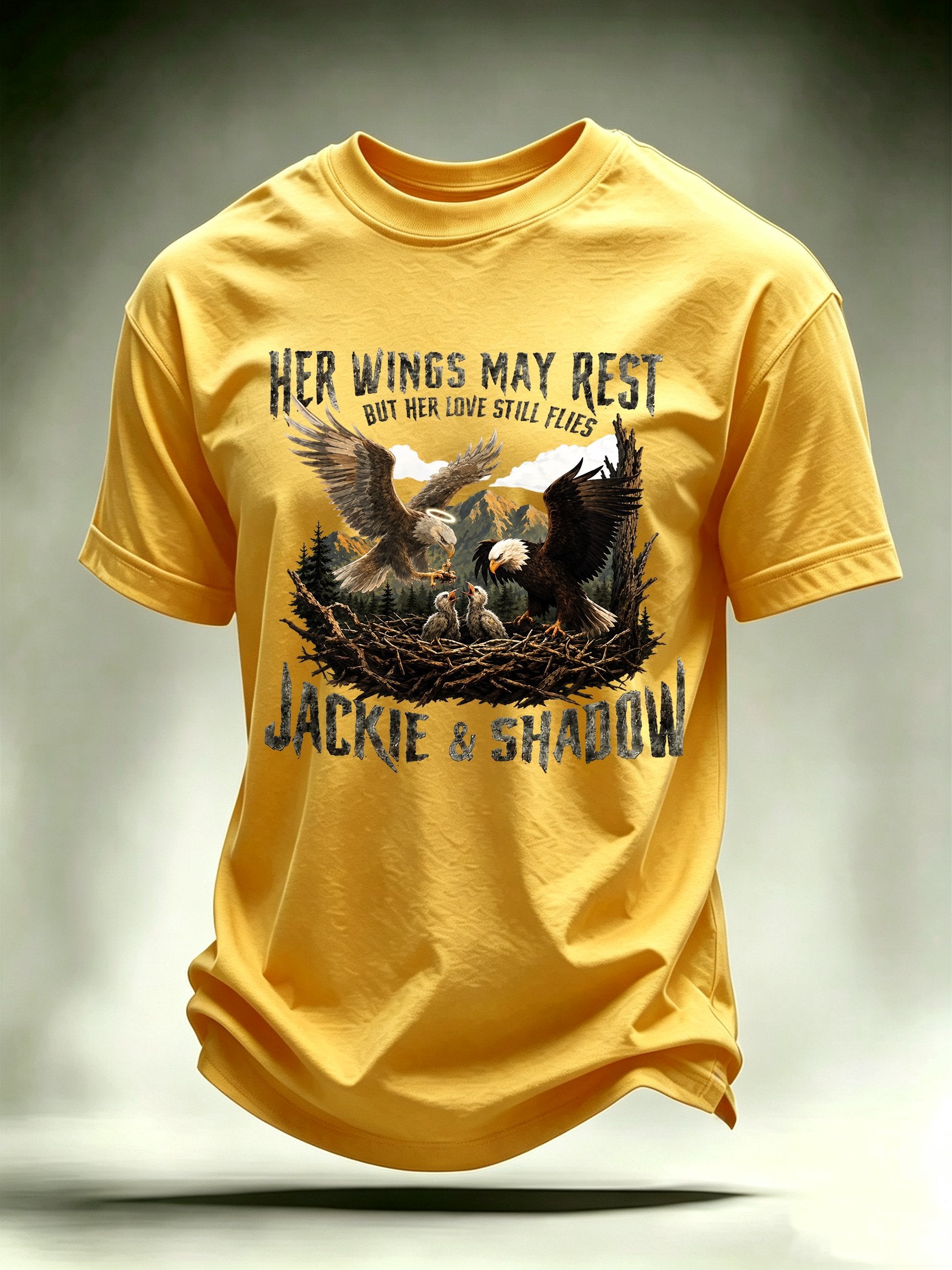 Men's HER WINGS MAY REST Print Crew-Neck T-Shirt