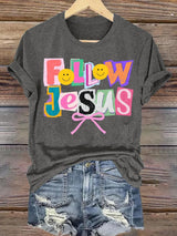 Women's  Follow Jesus Christian Faith Print T-Shirt