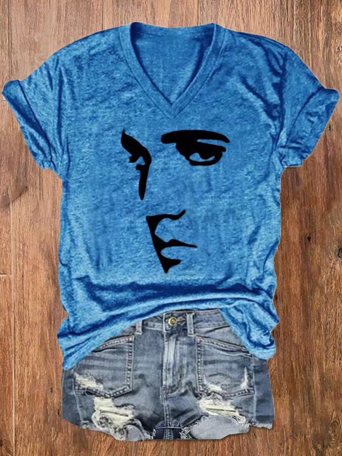 Women's Silhouette Print Souvenir V-Neck T-Shirt