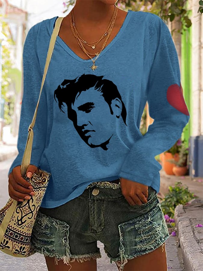 Women's Silhouette Print Casual V-Neck Long Sleeve T-Shirt