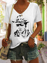 Women's The King Print V Neck Casual T-Shirt
