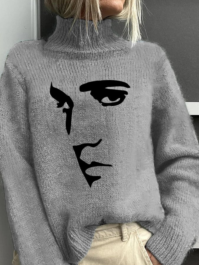 Retro King Of Rock Roll Print Sweater