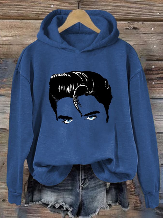 Retro King Of Rock Roll Printed Hoodie