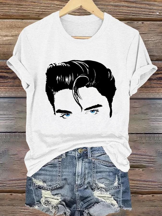 Retro King Of Rock Roll Print T-Shirt