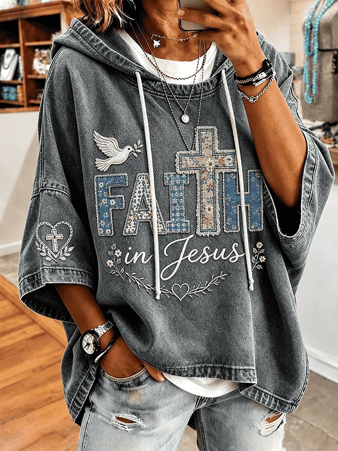 Women's Faith Cross Print Hooded Sweatshirt