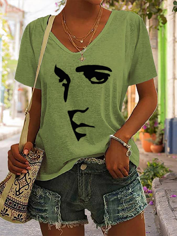 Women's Silhouette Print Souvenir V-Neck T-Shirt