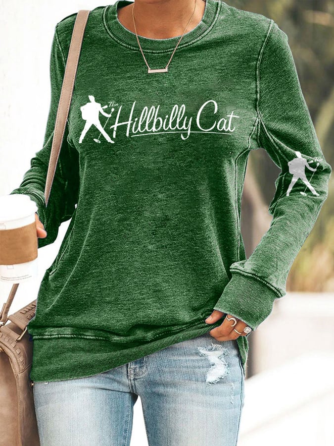 Retro King Of Rock Roll The Hillbilly Cat Print Sweatshirt