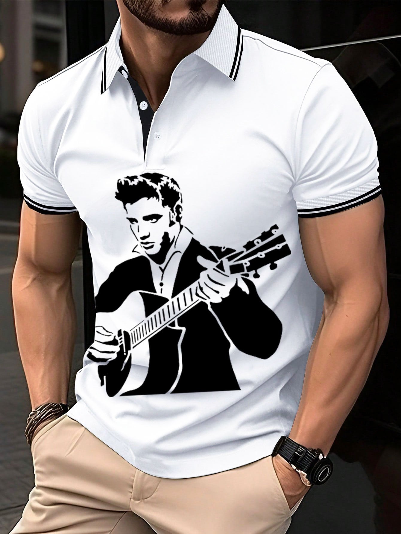 Men's Vintage Music Star Printed Polo Shirt