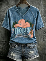 V Neck Retro Dolly Forever And Always Country Music Print T-Shirt